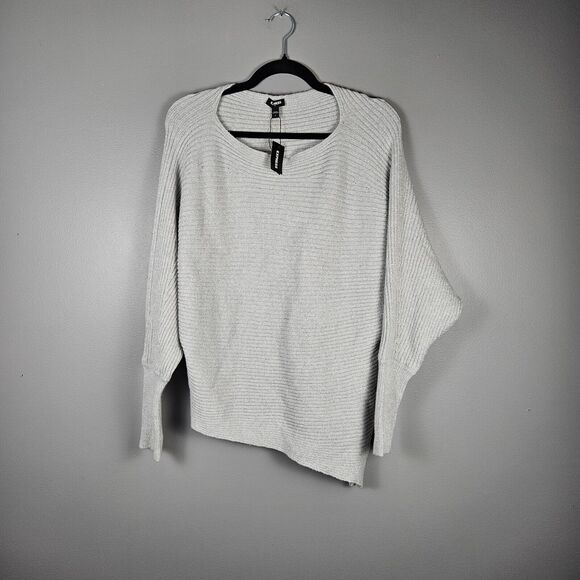 Express Sweaters - Express Dolman Sleeve Sweater grey/silver Ribbed‎ asymmetrical Hem Womens Small